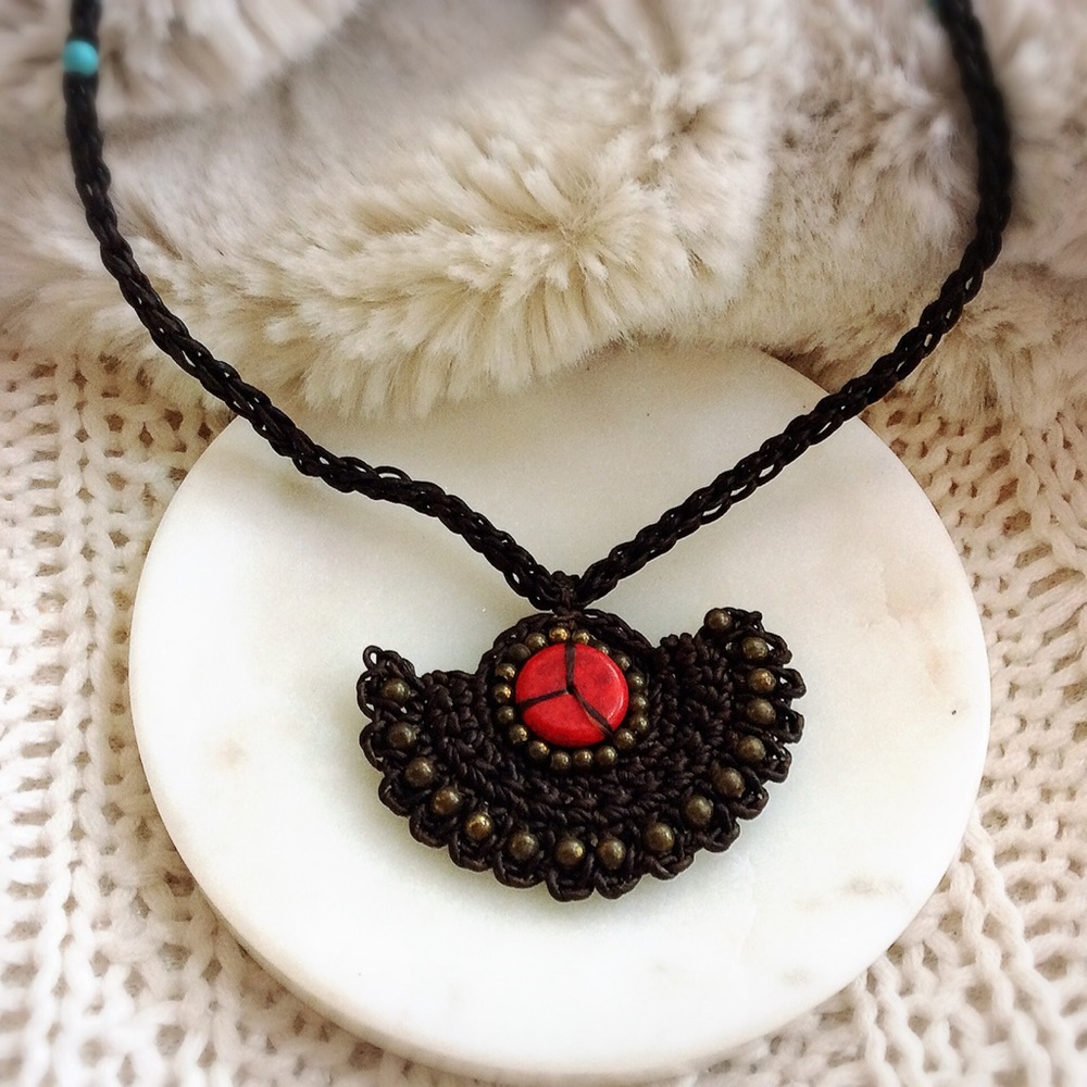 ❗️SALE❗️BOHO Necklace w Red & Brass Beads Pendant